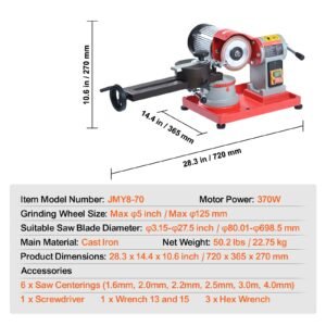 circular saw blade sharpener, 370w 3600rpm rotary angle mill grinder, saw blade grinding sharpening machine with 6 saw centerings, 5 inch grinding wheel for carbide tipped saw blades