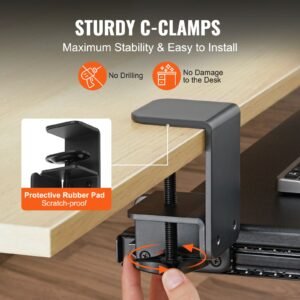 clamp on keyboard tray under desk, desk keyboard tray slide out with sturdy no drill c clamp mount, large 26.8 x 11 inch slide out computer drawer for typing in home, office work