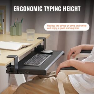 clamp on keyboard tray under desk, desk keyboard tray slide out with sturdy no drill c clamp mount, large 26.8 x 11 inch slide out computer drawer for typing in home, office work