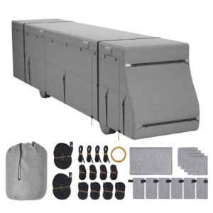 Class A RV Cover, 40-43 ft Motorhome Cover, Non-woven Fabric Motorhome RV Cover, Waterproof, Windproof and Rip-Stop, Camper Cover with Storage Bag, Repair Patches, Straps and Tire Covers