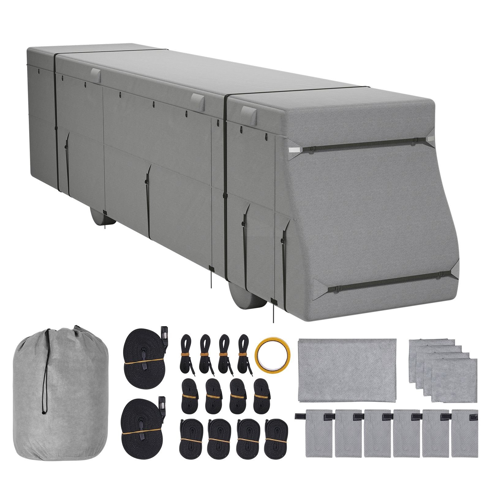 class a rv cover, 40 43 ft motorhome cover, non woven fabric motorhome rv cover, waterproof, windproof and rip stop, camper cover with storage bag, repair patches, straps and tire covers