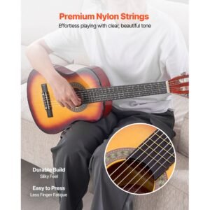 classical guitar, 30 inch, wood classical guitar starter kit for beginners, with nylon strings, gig bag, strap, tuner, extra strings, pick, capo, basswood, for kids girls boys students, sunburst