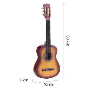 classical guitar, 30 inch, wood classical guitar starter kit for beginners, with nylon strings, gig bag, strap, tuner, extra strings, pick, capo, basswood, for kids girls boys students, sunburst