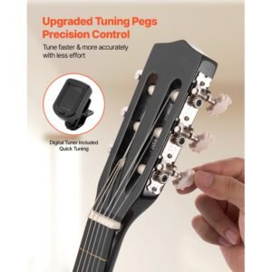 classical guitar, 30 inch, wood classical guitar starter kit for beginners, with nylon strings, gig bag, strap, tuner, extra strings, picks, capo, basswood, for kids girls boys students, black