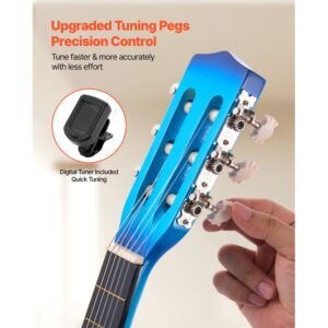 classical guitar, 30 inch, wood classical guitar starter kit for beginners, with nylon strings, gig bag, strap, tuner, extra strings, picks, capo, basswood, for kids girls boys students, blue