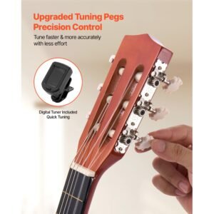 classical guitar, 30 inch, wood classical guitar starter kit for beginners, with nylon strings, gig bag, strap, tuner, extra strings, picks, capo, basswood, for kids girls boys students, natural