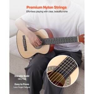 classical guitar, 30 inch, wood classical guitar starter kit for beginners, with nylon strings, gig bag, strap, tuner, extra strings, picks, capo, basswood, for kids girls boys students, natural