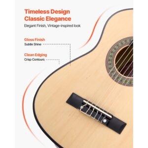 classical guitar, 30 inch, wood classical guitar starter kit for beginners, with nylon strings, gig bag, strap, tuner, extra strings, picks, capo, basswood, for kids girls boys students, natural