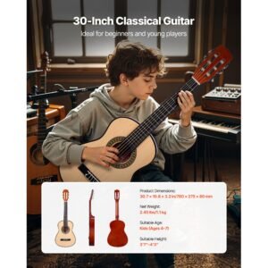 classical guitar, 30 inch, wood classical guitar starter kit for beginners, with nylon strings, gig bag, strap, tuner, extra strings, picks, capo, basswood, for kids girls boys students, natural