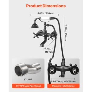 clawfoot tub faucet, wall mount bathtub faucets with handheld shower, vintage oil rubbed bronze clawfoot tub filler faucet shower kit with adjustable swing arms & 360° rotation spout