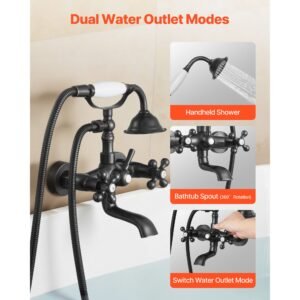 clawfoot tub faucet, wall mount bathtub faucets with handheld shower, vintage oil rubbed bronze clawfoot tub filler faucet shower kit with adjustable swing arms & 360° rotation spout
