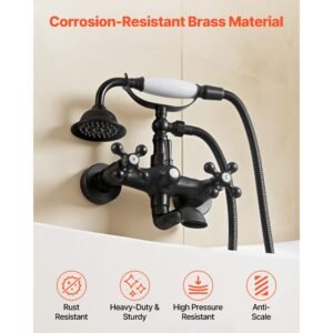 clawfoot tub faucet, wall mount bathtub faucets with handheld shower, vintage oil rubbed bronze clawfoot tub filler faucet shower kit with adjustable swing arms & 360° rotation spout