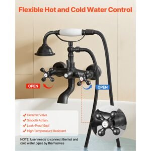 clawfoot tub faucet, wall mount bathtub faucets with handheld shower, vintage oil rubbed bronze clawfoot tub filler faucet shower kit with adjustable swing arms & 360° rotation spout
