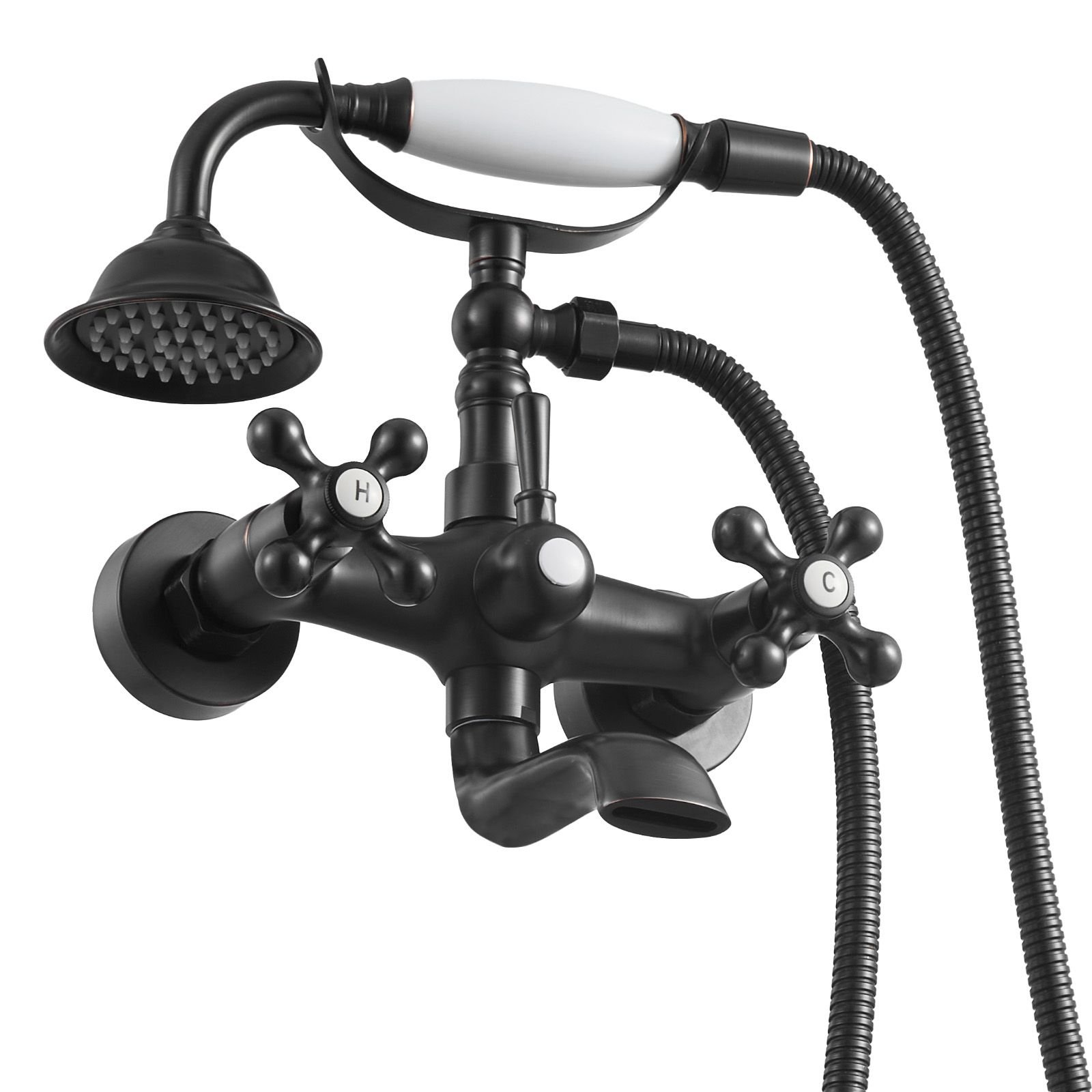 clawfoot tub faucet, wall mount bathtub faucets with handheld shower, vintage oil rubbed bronze clawfoot tub filler faucet shower kit with adjustable swing arms & 360° rotation spout