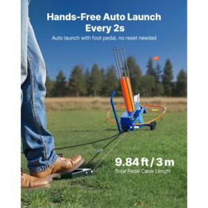 clay target thrower, 75 80 clays pigeon thrower, 55+ yards automatic skeet and trap launcher on wheels with adjustable angle, foot pedal & pull handle for clays throwing, shooting sports