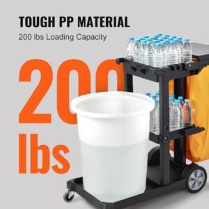cleaning cart, 3 shelf commercial janitorial cart, 200 lbs capacity plastic housekeeping cart, with 25 gallon pvc bag and cover, 47 x 20 x 38.6in, yellow&black