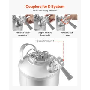 cleaning keg, 1.75 gallon/6.5l keg line cleaning kit with d coupler connection & rubber base, beer lines cleaner used for beer line cleaning, 304stainless steel kegerator beers lines cleaner kit