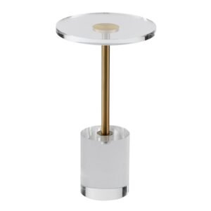 clear acrylic end table, acrylic side table with a solid base, 11.9 x 11.9 inch round tabletop, 21.4 inch high, for coffee, drink, food, snack used in living room, bedroom, and study