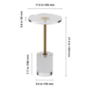 clear acrylic end table, acrylic side table with a solid base, 11.9 x 11.9 inch round tabletop, 21.4 inch high, for coffee, drink, food, snack used in living room, bedroom, and study