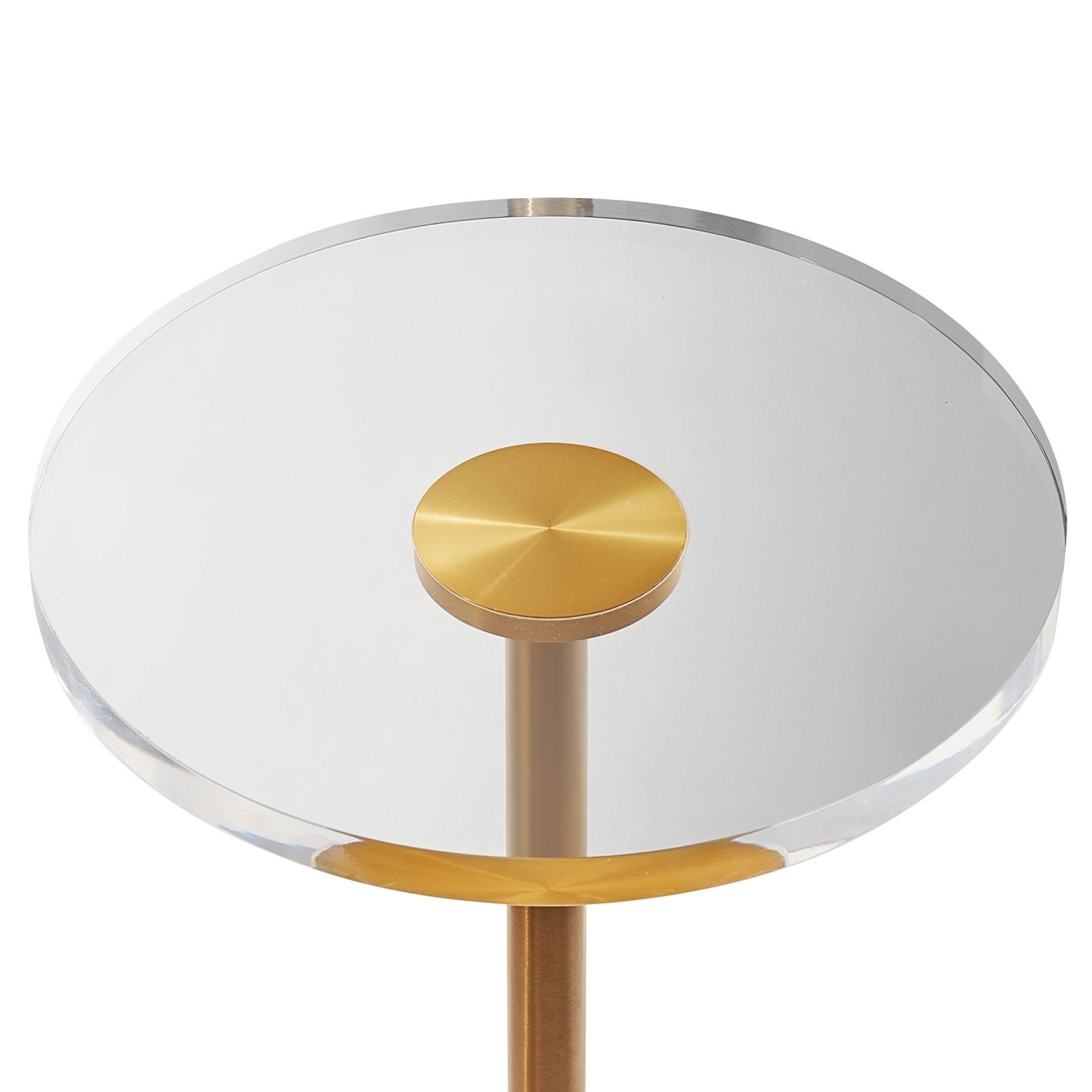 clear acrylic end table, acrylic side table with a solid base, 11.9 x 11.9 inch round tabletop, 21.4 inch high, for coffee, drink, food, snack used in living room, bedroom, and study