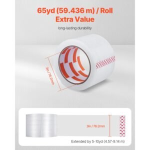clear packing tape, 3 inches core, 6 rolls 3 inches x 65 yards packing tapes, 2.7 mil thick, heavy duty packaging tape designed for moving, storage and packing, shipping and mailing, office