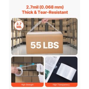 clear packing tape, 3 inches core, 6 rolls 3 inches x 65 yards packing tapes, 2.7 mil thick, heavy duty packaging tape designed for moving, storage and packing, shipping and mailing, office