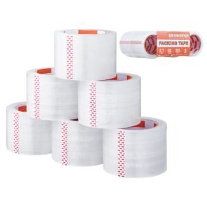 clear packing tape, 3 inches core, 6 rolls 3 inches x 65 yards packing tapes, 2.7 mil thick, heavy duty packaging tape designed for moving, storage and packing, shipping and mailing, office