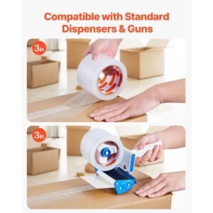 clear packing tape, 3 inches core, 6 rolls 3 inches x 65 yards packing tapes, 2.7 mil thick, heavy duty packaging tape designed for moving, storage and packing, shipping and mailing, office