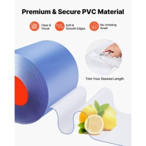 clear pvc strip curtain, 101 ft length x 12 in width, plastic door strip bulk roll, walk in freezer cooler curtain strips for doorways of supermarket, garage, warehouse, barn, pet animal house