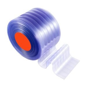 clear pvc strip curtain, 101 ft length x 12 in width, ribbed plastic door strip bulk roll, walk in freezer cooler curtain strips for doorways of supermarket, garage, warehouse, pet animal house