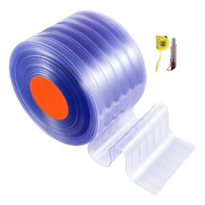 Clear PVC Strip Curtain, 150 ft Length x 12 in Width, Ribbed Plastic Door Strip Bulk Roll, Walk in Freezer Cooler Curtain Strips for Doorways of Supermarket, Garage, Warehouse, Pet Animal House