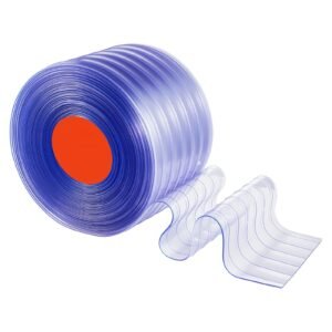 clear pvc strip curtain, 150 ft length x 12 in width, ribbed plastic door strip bulk roll, walk in freezer cooler curtain strips for doorways of supermarket, garage, warehouse, pet animal house