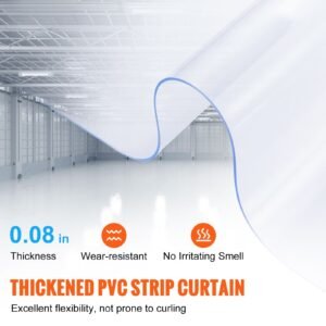 clear pvc strip curtain, 50 ft length x 8 in width, plastic door strip bulk roll, walk in freezer cooler curtain strips for doorways of supermarket, garage, warehouse, barn, pet animal house