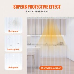 clear pvc strip curtain, 50 ft length x 8 in width, plastic door strip bulk roll, walk in freezer cooler curtain strips for doorways of supermarket, garage, warehouse, barn, pet animal house