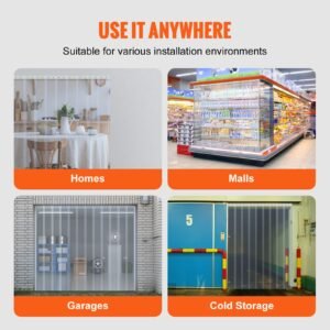 clear pvc strip curtain, 50 ft length x 8 in width, plastic door strip bulk roll, walk in freezer cooler curtain strips for doorways of supermarket, garage, warehouse, barn, pet animal house