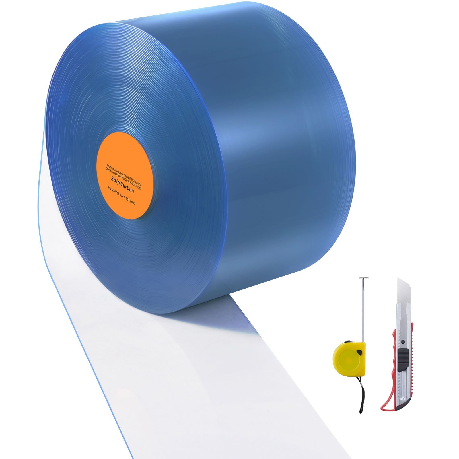 clear pvc strip curtain, 50 ft length x 8 in width, plastic door strip bulk roll, walk in freezer cooler curtain strips for doorways of supermarket, garage, warehouse, barn, pet animal house