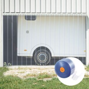 clear pvc strip curtain, 50 ft length x 8 in width, ribbed plastic door strip bulk roll, walk in freezer cooler curtain strips for doorways of supermarket, garage, warehouse, pet animal house