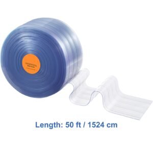 clear pvc strip curtain, 50 ft length x 8 in width, ribbed plastic door strip bulk roll, walk in freezer cooler curtain strips for doorways of supermarket, garage, warehouse, pet animal house