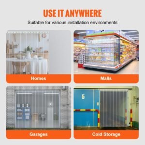 clear pvc strip curtain, 50 ft length x 8 in width, ribbed plastic door strip bulk roll, walk in freezer cooler curtain strips for doorways of supermarket, garage, warehouse, pet animal house
