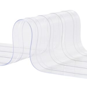 clear pvc strip curtain, 50 ft length x 8 in width, ribbed plastic door strip bulk roll, walk in freezer cooler curtain strips for doorways of supermarket, garage, warehouse, pet animal house