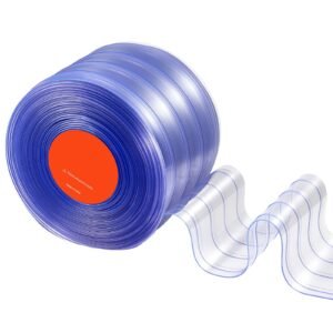 clear pvc strip curtain, 75 ft length x 8 in width, ribbed plastic door strip bulk roll, walk in freezer cooler curtain strips for doorways of supermarket, garage, warehouse, pet animal house