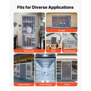 clear pvc strip curtain, 84 in height x 36 in width x 0.08 in thickness, 6 pcs walk in freezer cooler curtain strips, thermal insulating plastic door strips for warehouse, freezer, garage doors