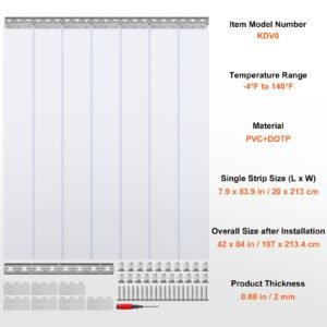 clear pvc strip curtain, 84 in height x 42 in width x 0.08 in thickness, 7 pcs walk in freezer cooler curtain strips, smooth waterproof plastic door strips for warehouse, freezer, garage doors