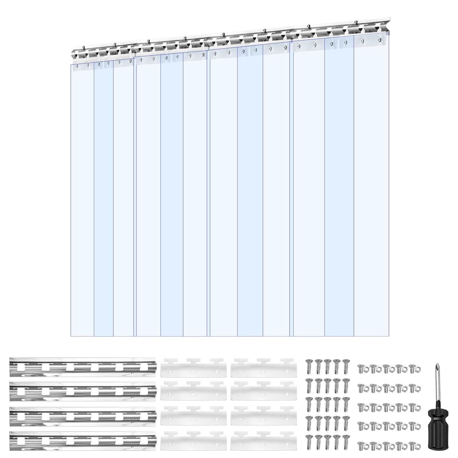clear pvc strip curtain, 84 in height x 48 in width x 0.08 in thickness, 8 pcs walk in freezer cooler curtain strips, thermal insulating plastic door strips for warehouse, freezer, garage doors
