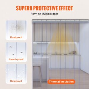 clear pvc strip curtain, 96 in height x 72 in width x 0.08 in thickness, 12 pcs walk in freezer cooler curtain strips, smooth waterproof plastic door strips for warehouse, freezer, garage doors