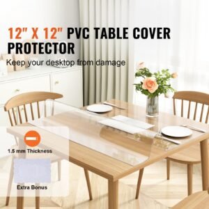 clear table cover protector, 12" x 12"/305 x 305 mm table cover, 1.5 mm thick pvc plastic tablecloth, waterproof desktop protector for writing desk, coffee table, dining room table