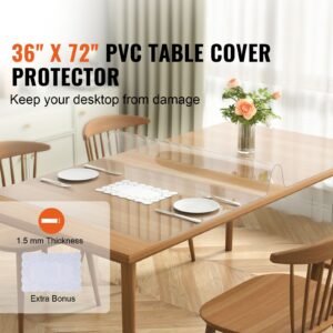clear table cover protector, 36" x 72" rectangle table cover, 1.5 mm thick pvc plastic tablecloth, waterproof desktop protector for writing desk, coffee table, dining room table