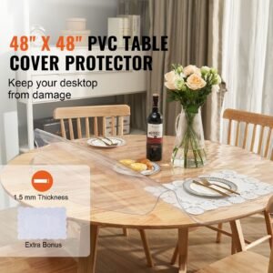 clear table cover protector, 48 inch/1230 mm round table cover, 1.5 mm thick pvc plastic tablecloth, waterproof desktop protector for writing desk, coffee table, dining room table