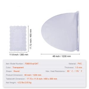 clear table cover protector, 48 inch/1230 mm round table cover, 1.5 mm thick pvc plastic tablecloth, waterproof desktop protector for writing desk, coffee table, dining room table