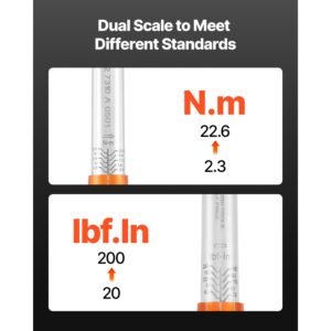 click torque wrench set, 1/4inch drive, 20 200lbf in/2.3 22.6n.m, dual direction and dual range scales, 72 tooth, ±3% high precision, with bit sockets, extension bar, for bicycle repair, orange